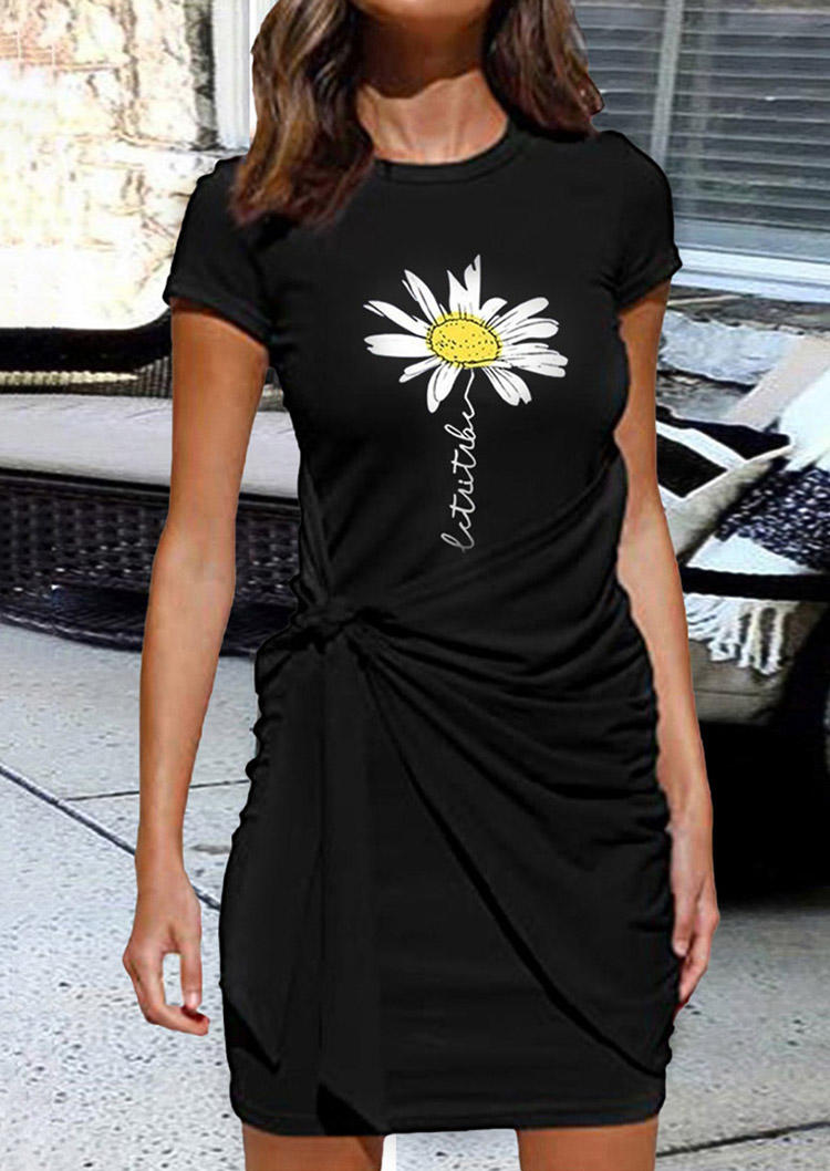 

Let It Be Daisy Tie Front Bodycon Dress - Black, 508406