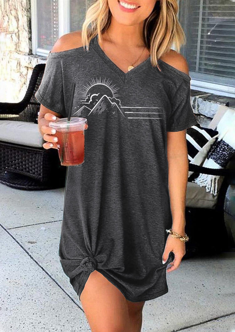 

Sunset Mountain Cold Shoulder V-Neck Mini Dress - Dark Grey, 508411