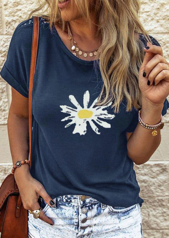 

Daisy O-Neck T-Shirt Tee - Navy Blue, 508450