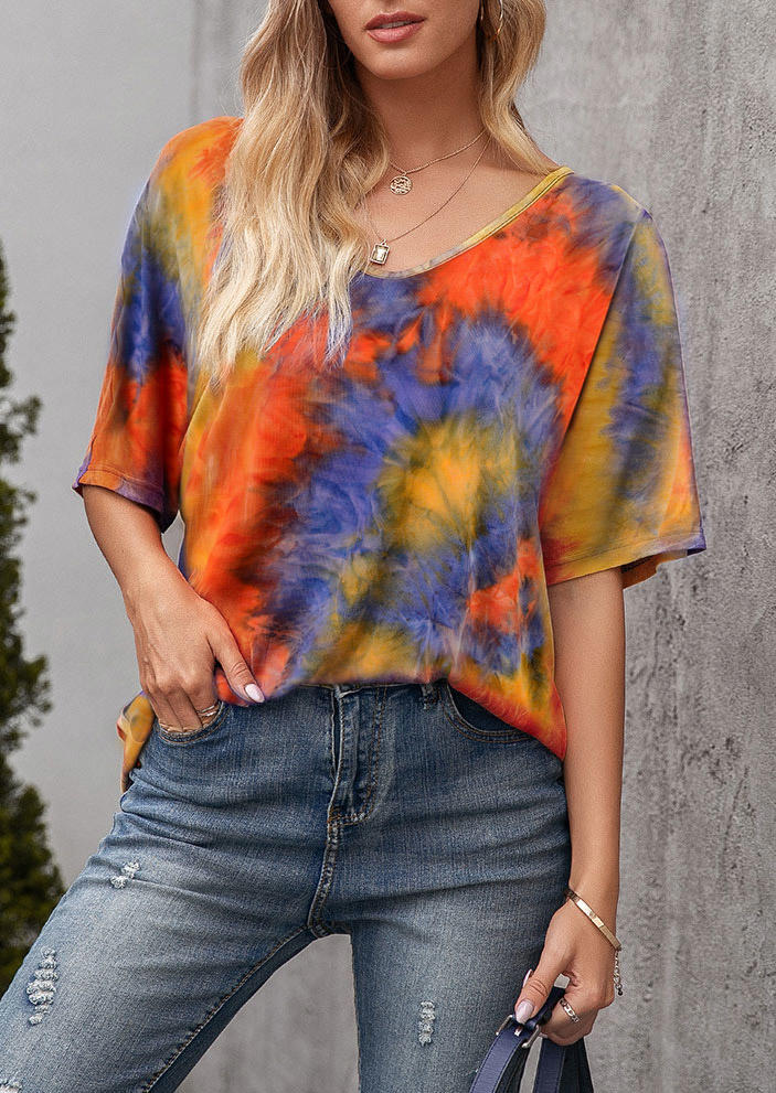 

Tie Dye O-Neck Casual Blouse, Multicolor, 506983