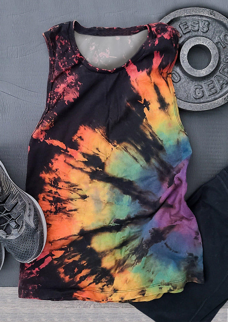 

Reverse Tie Dye Rainbow O-Neck Tank, Multicolor, 507078