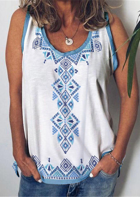 

Aztec Geometric Western Casual Tank - White, 508295