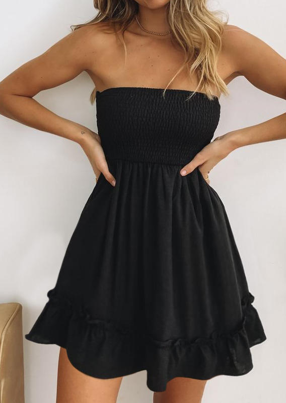 

Cut Out Smocked Ruffled Open Back Strapless Mini Dress - Black, 508372