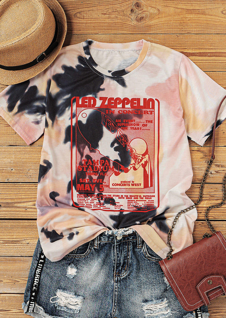 

Vintage Tie Dye Graphic O-Neck T-Shirt Tee, Multicolor, 508421