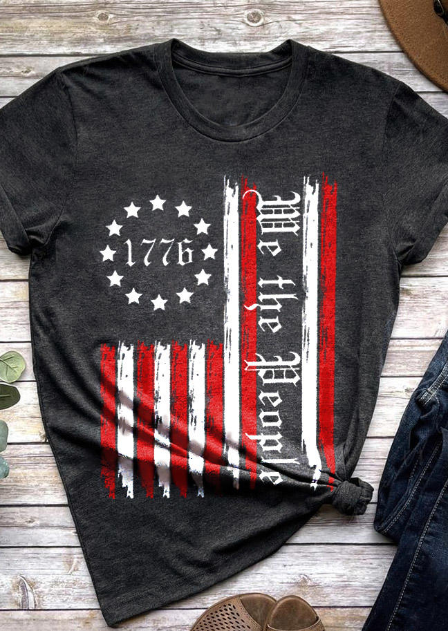 American Flag 1776 We The People T-Shirt Tee - Dark Grey - Bellelily