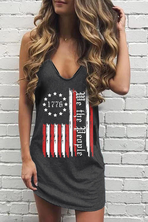 

American Flag 1776 We The People Sleeveless Mini Dress, Dark grey, 508442