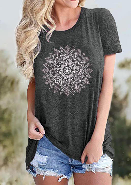 

Mandala O-Neck Short Sleeve T-Shirt Tee - Dark Grey, 508473