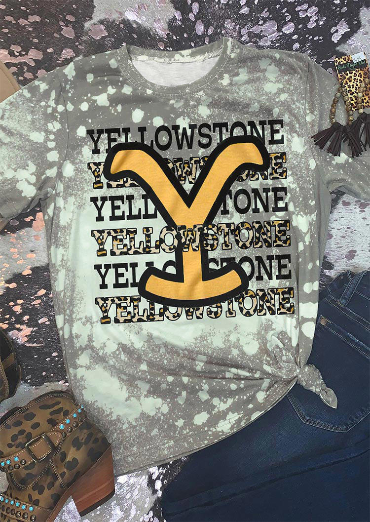 

Leopard Bleached Letter Graphic T-Shirt Tee - Gray, 508474