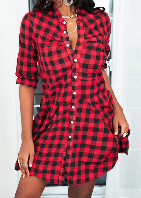 Buffalo Plaid Button Ruffled Mini Dress, 508539