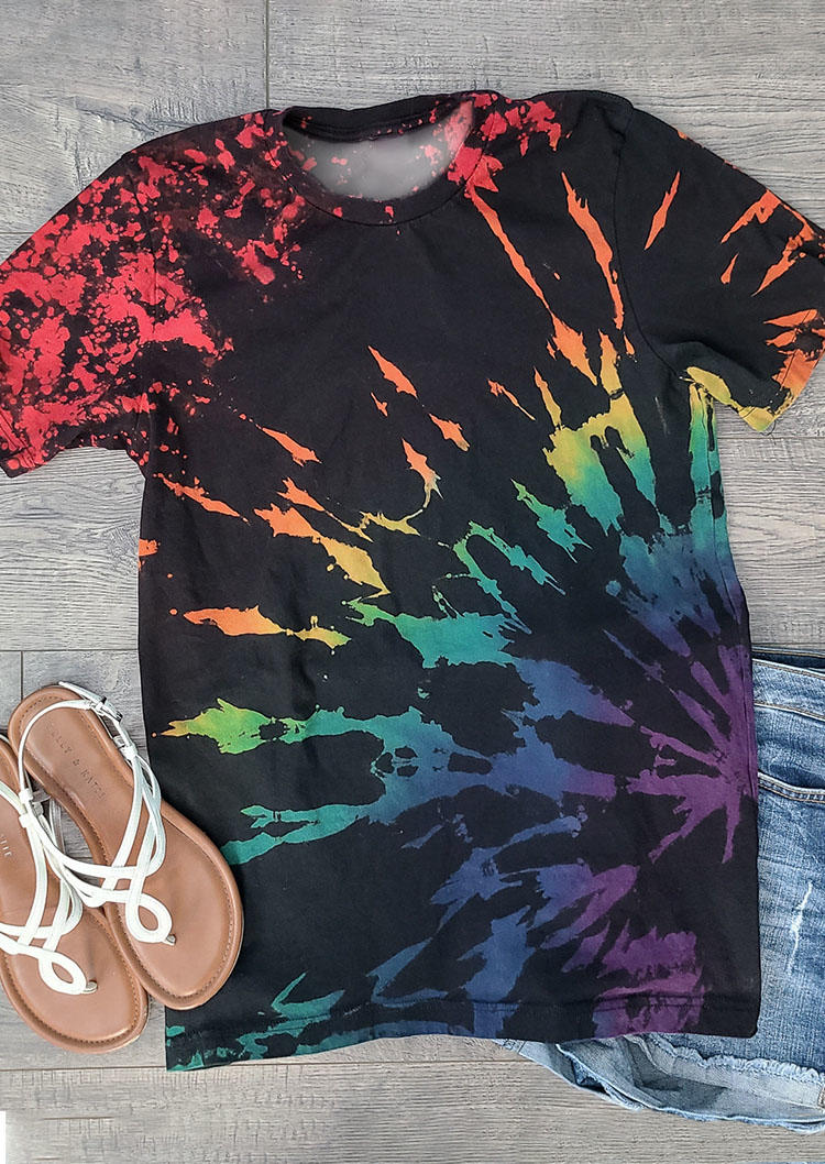 

Reverse Tie Dye Rainbow Short Sleeve O-Neck T-Shirt Tee, Multicolor, 508658