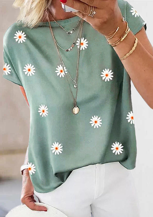 

Daisy O-Neck T-Shirt Tee - Green, 508414