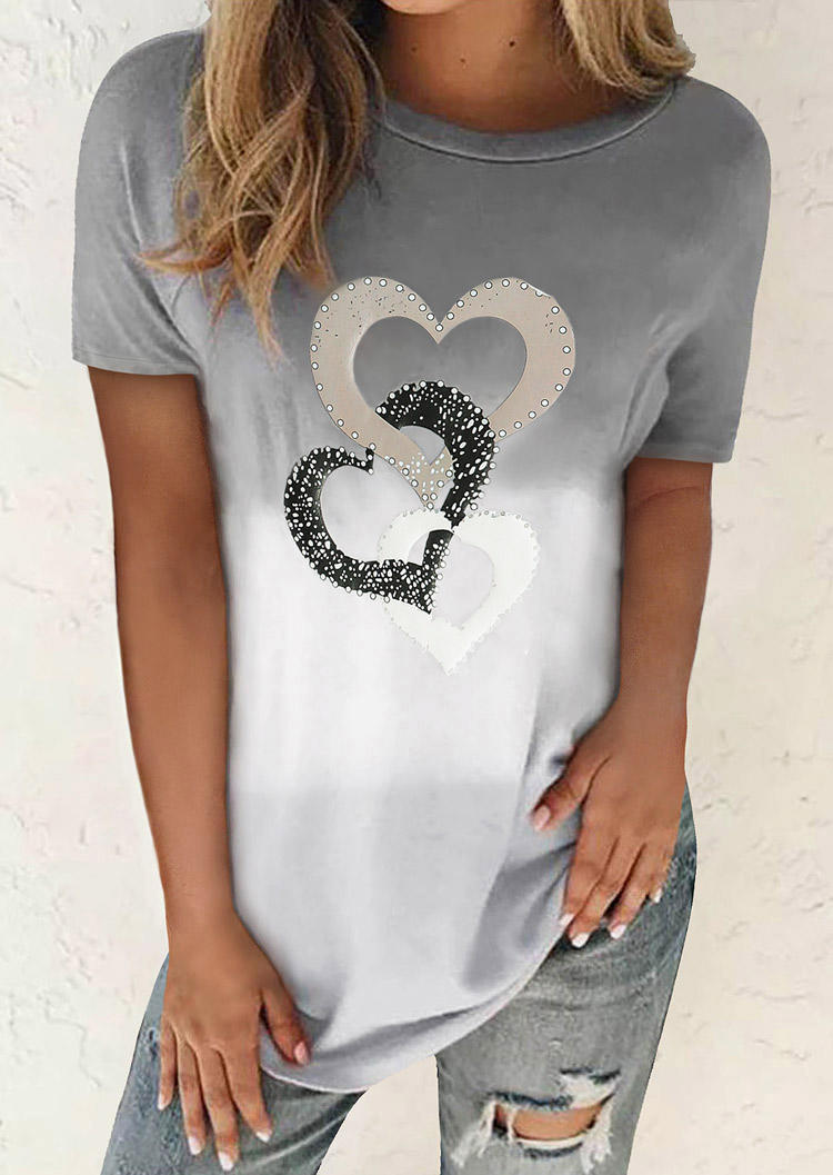 

Gradient Heart O-Neck T-Shirt Tee - Gray, 508415