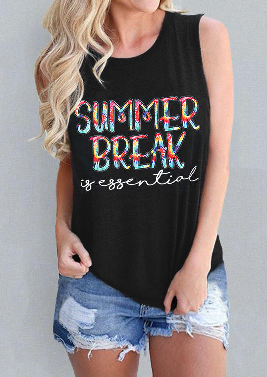 

Summer Break Is Essential Casual Tank - Black, 508447