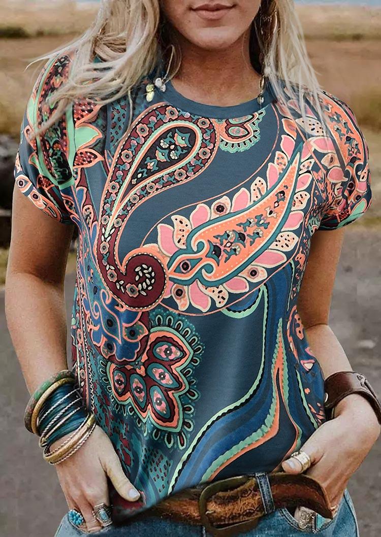 

Paisley O-Neck T-Shirt Tee, Multicolor, 508522