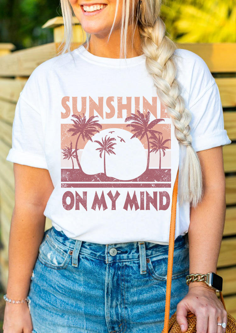 

Sunshine On My Mind Palm Tree T-Shirt Tee - White, 508298