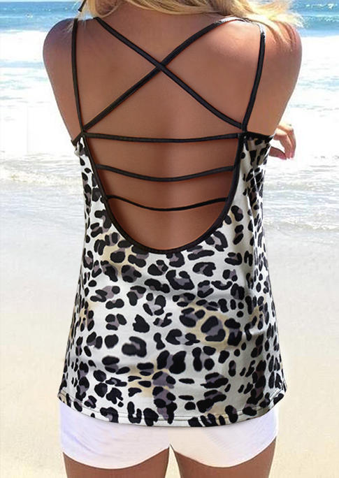 

Leopard Open Back Criss-Cross Camisole, 508396