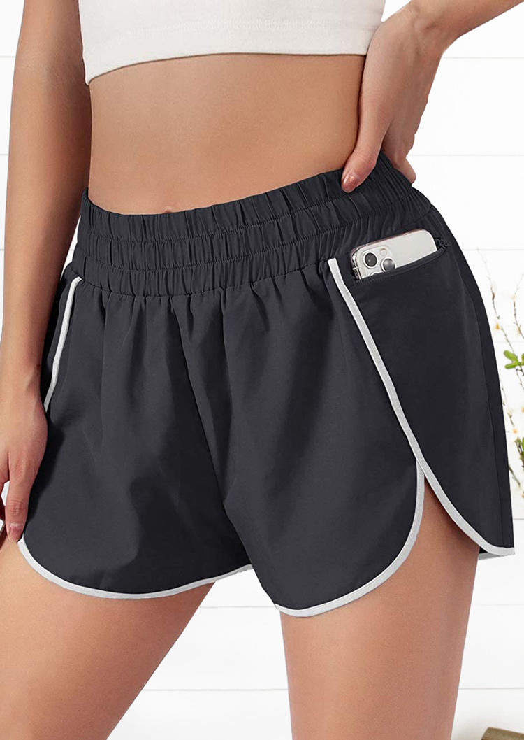 

Zipper Pocket Elastic Waist Slit Activewear Sports Shorts - Black, 508420