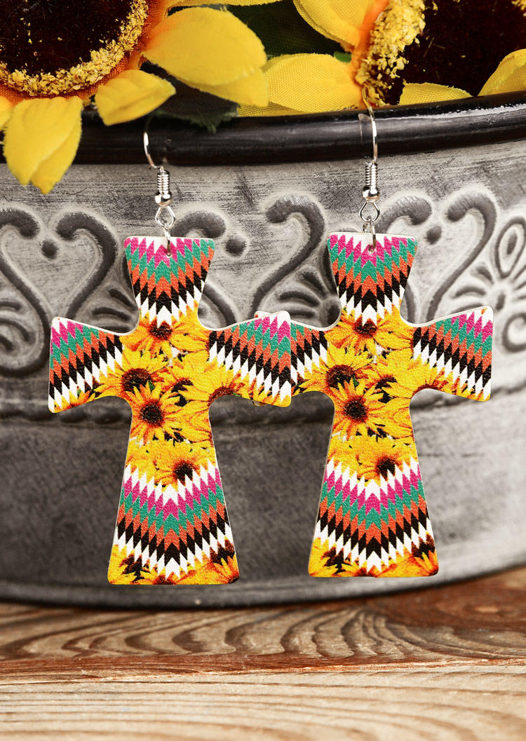 

Western Sunflower Cross Earrings - Yellow, 508547