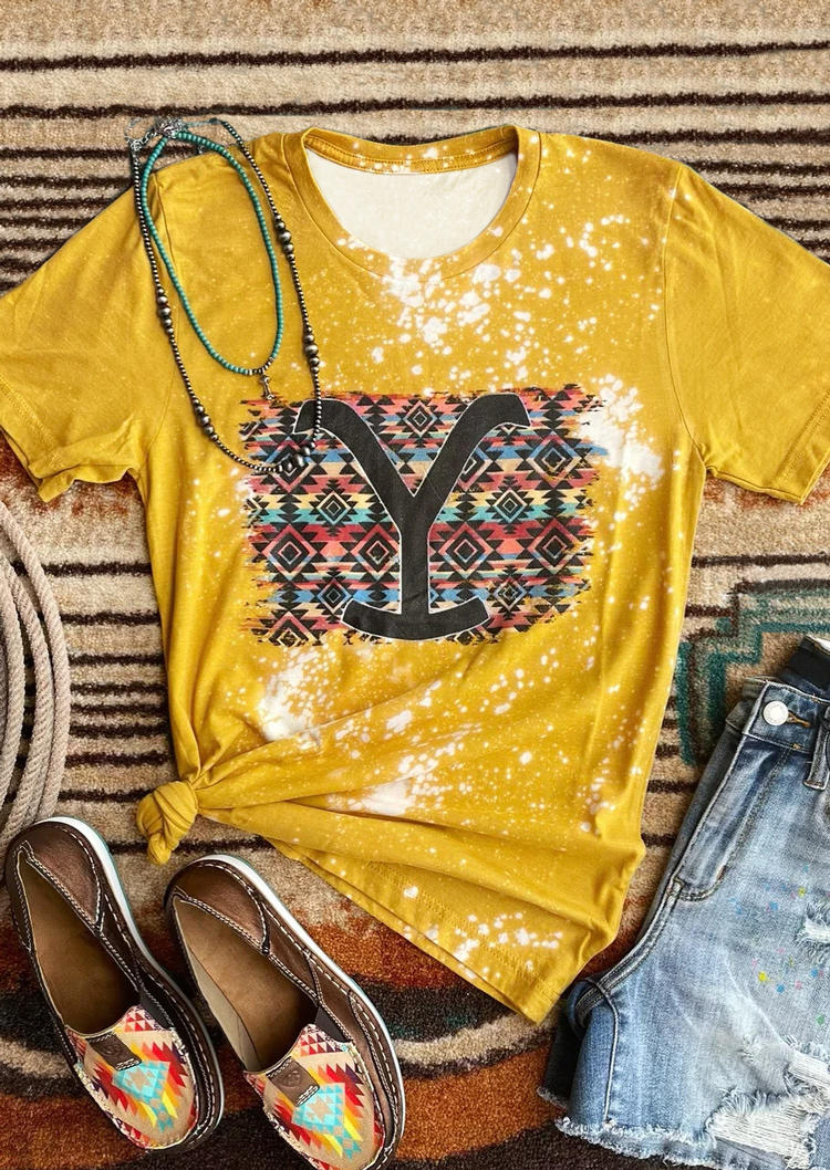 

Aztec Geometric Bleached T-Shirt Tee - Yellow, 508661