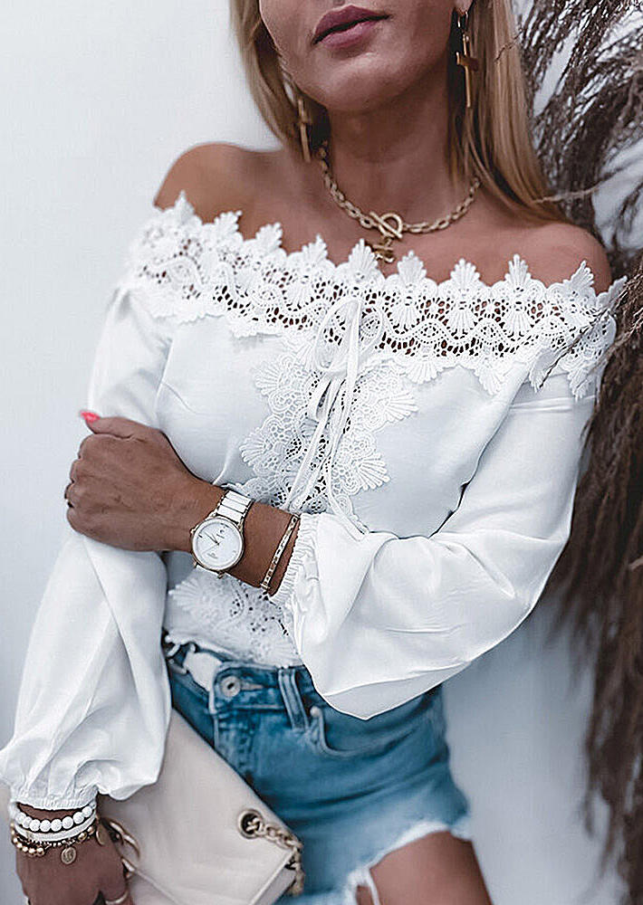 

Floral Lace Off Shoulder Elastic Cuff Blouse - White, 508663