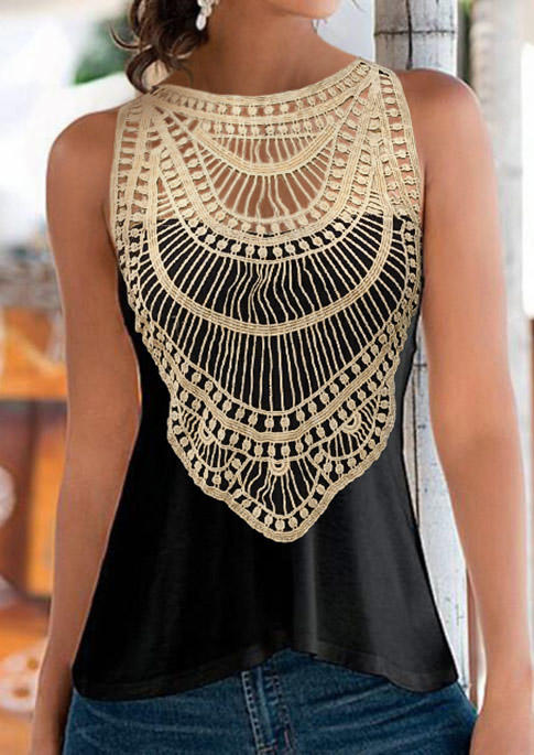 

Hollow Out Crochet Lace Sleeveless Tank - Black, 507653