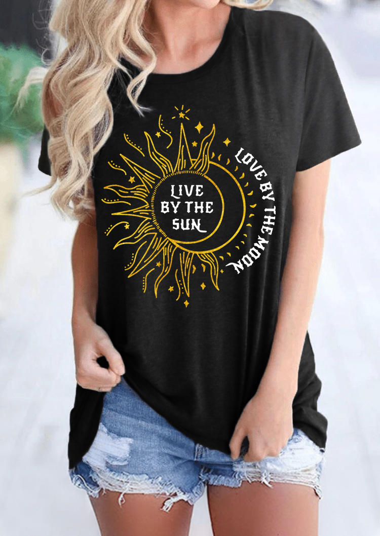 

Live By The Sun Love By The Moon Star T-Shirt Tee - Black, 508383