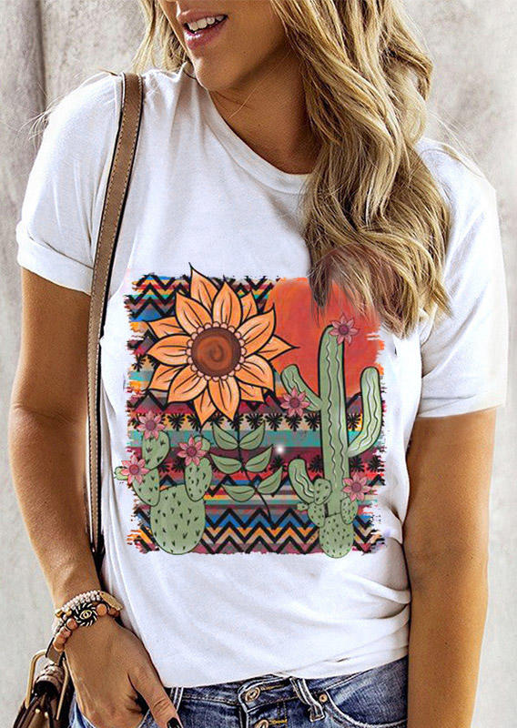 

Western Cactus Sunflower T-Shirt Tee - White, 508683