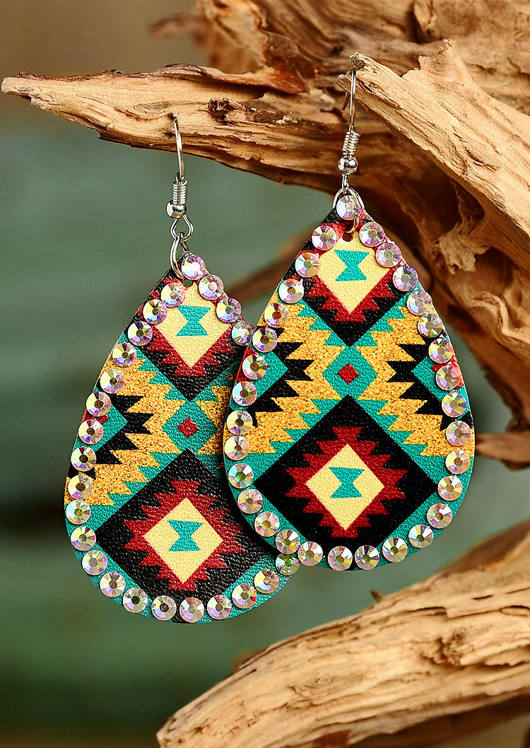 

Western Aztec Geometric Rhinestone Water Drop Earrings, Multicolor, 508694