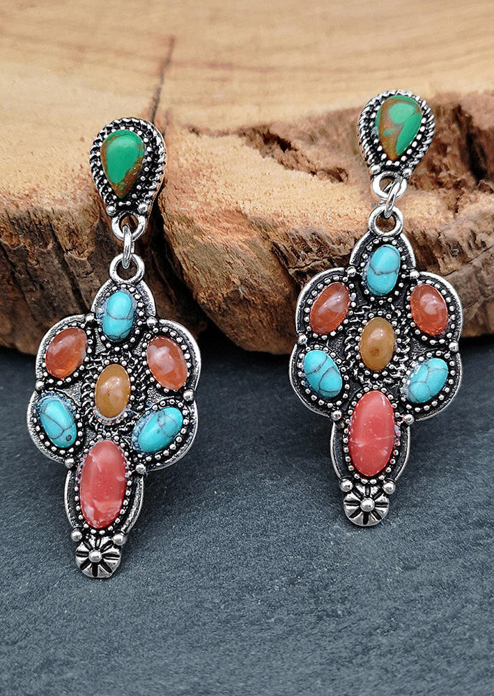 

Vintage Turquoise Colorful Gemstone Earrings, Multicolor, 508894