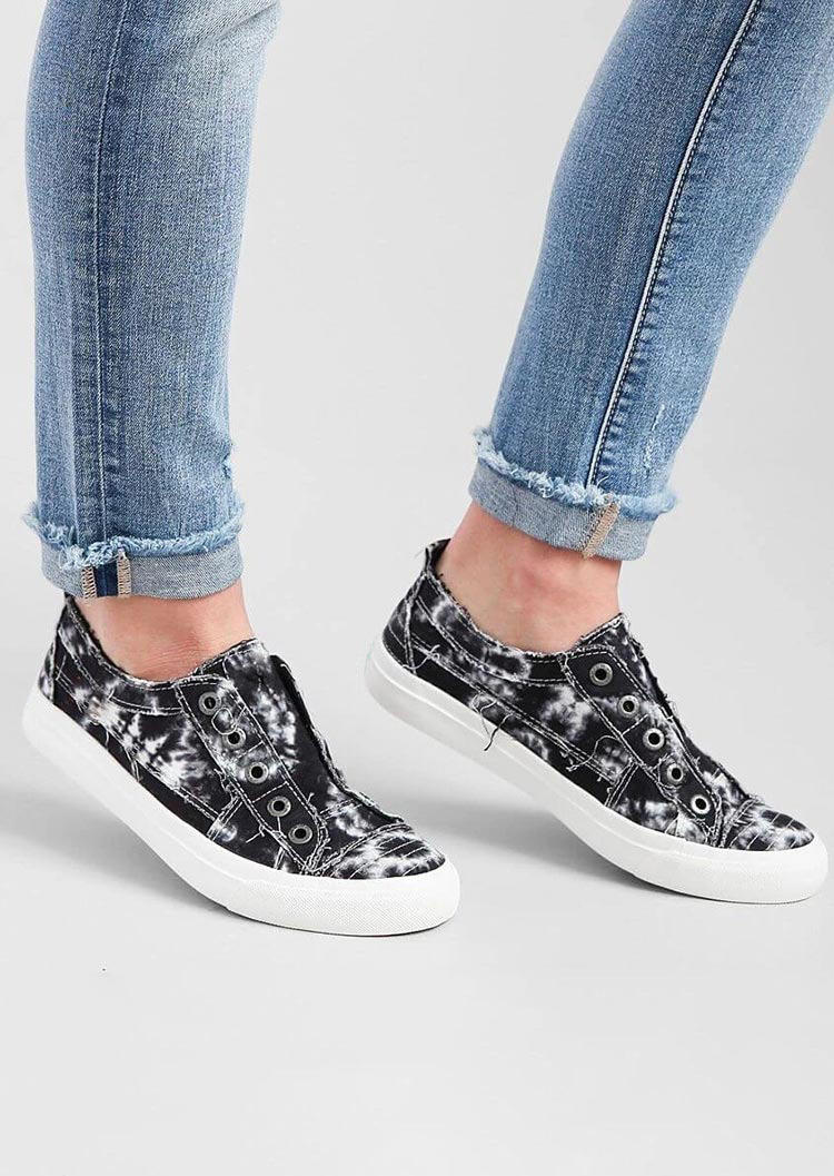 

Tie Dye Round Toe Slip On Flat Sneakers, Black, 508956