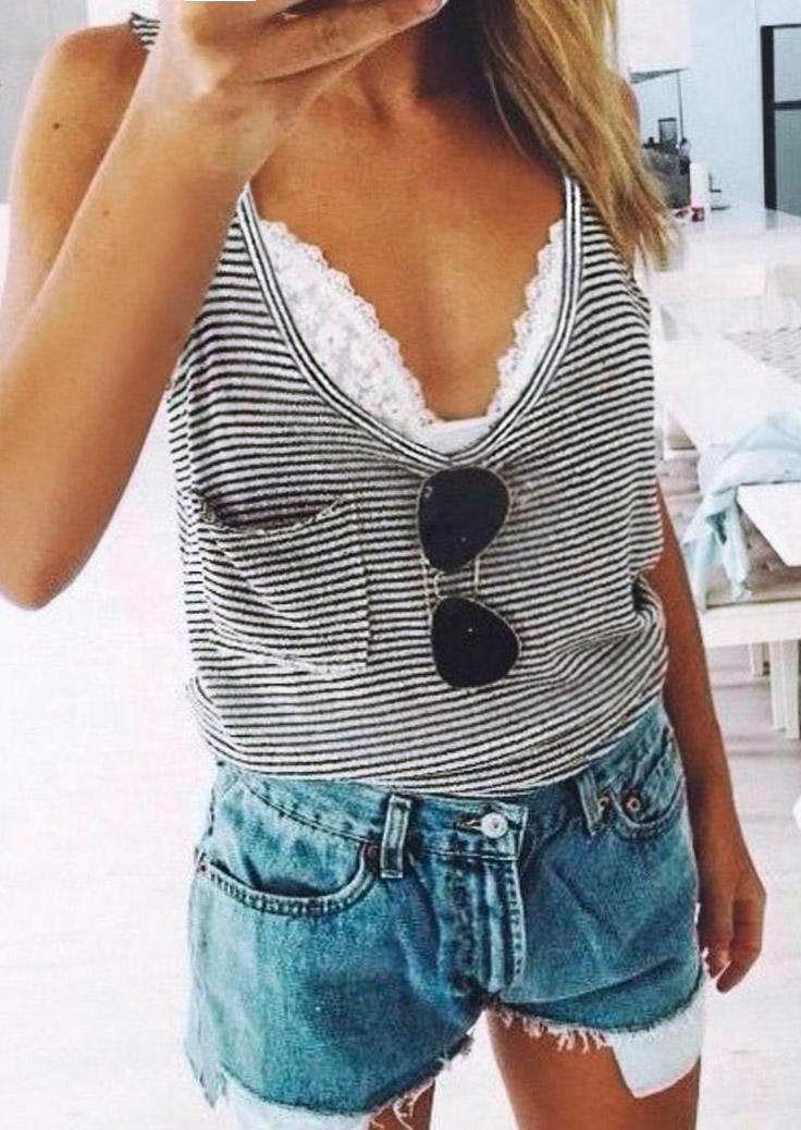 

Striped Pocket Casual Tank, Stripe, 505627