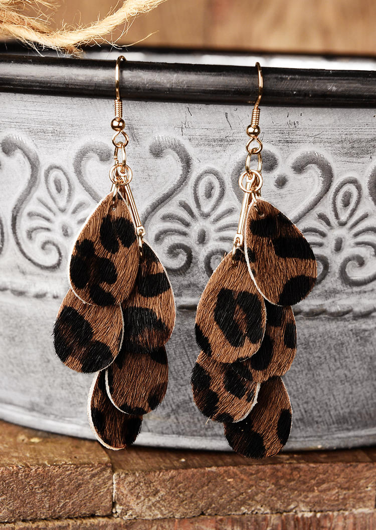 

Vintage Leopard Multi-Layered Water Drop Earrings, 508899