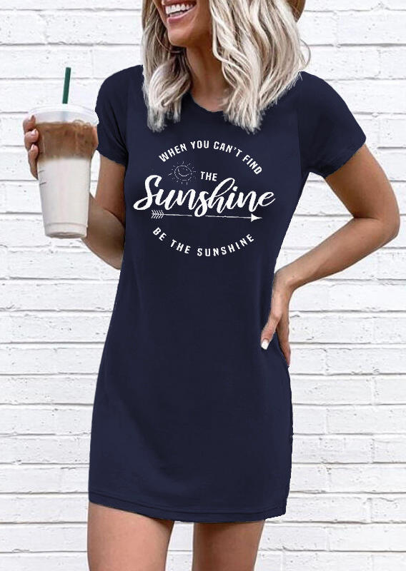 

Sunshine Arrow O-Neck Mini Dress - Navy Blue, 508901