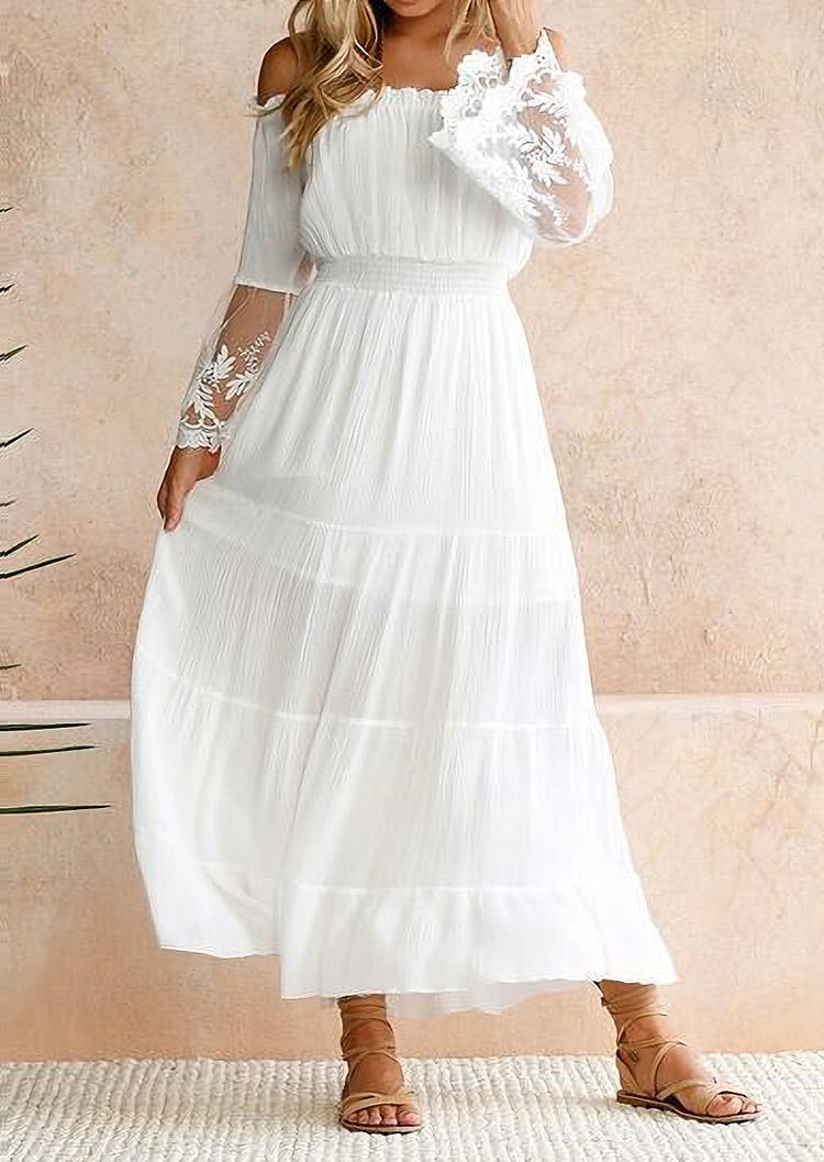 

Lace Off Shoulder Maxi Dress - White, 508917