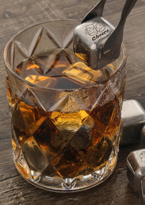 

4Pcs Reusable Whiskey Stone Stainless Steel Metal Ice Cube, Silver, 508984
