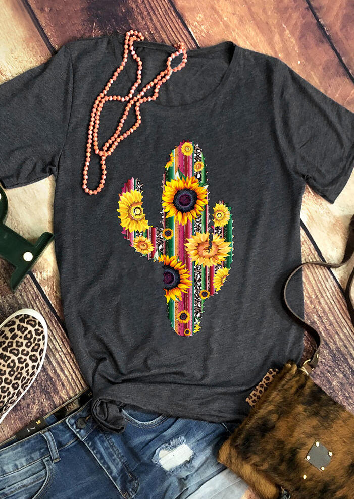 

Sunflower Serape Striped Cactus O-Neck T-Shirt Tee - Dark Grey, 508284