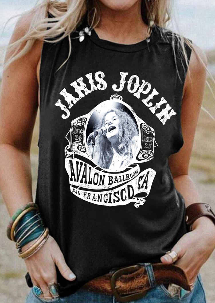

Janis Joplin O-Neck Casual Tank - Dark Grey, 508493