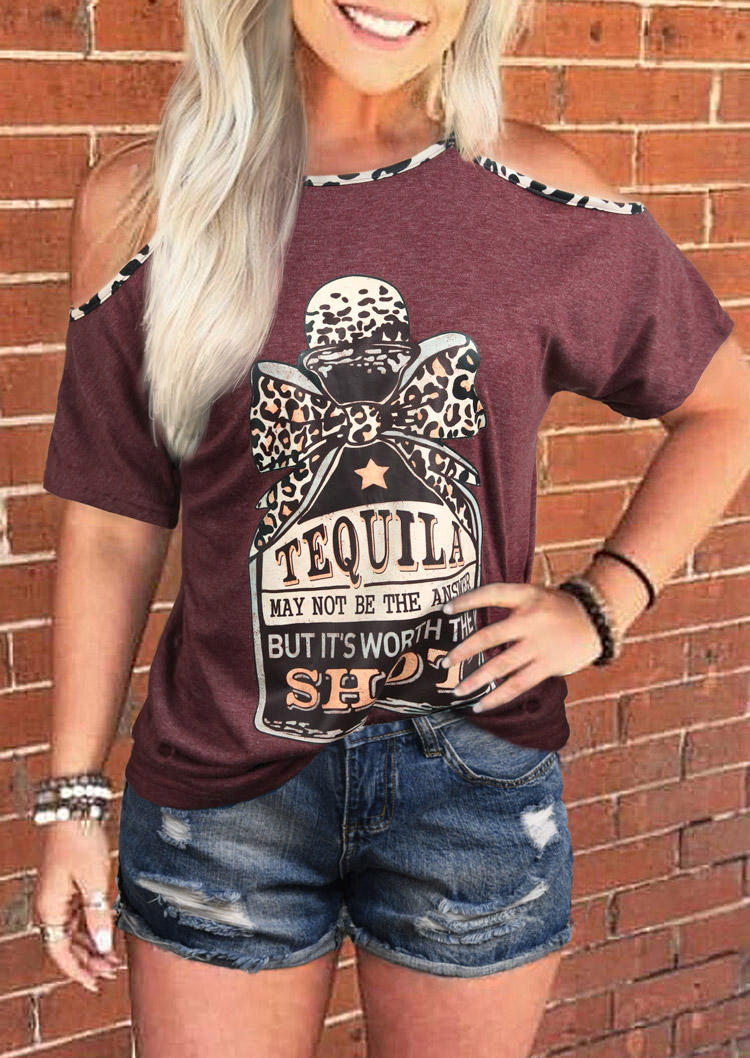 

Leopard Star Tequila Worth The Shot Cold Shoulder Blouse - Burgundy, 508560