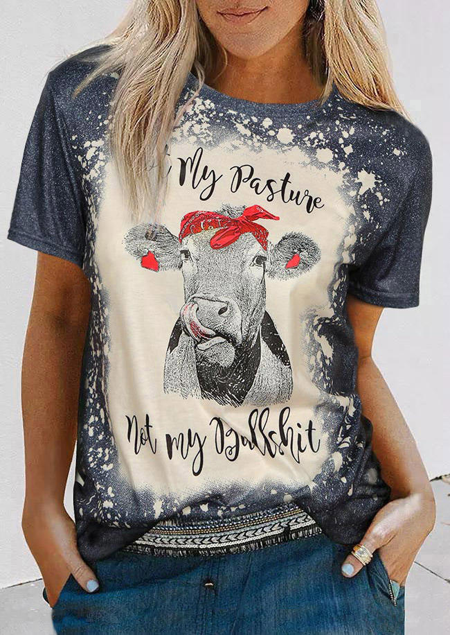 

Not My Pasture Not My Bullshit Buffalo Bleached T-Shirt Tee - Dark Grey, 508686