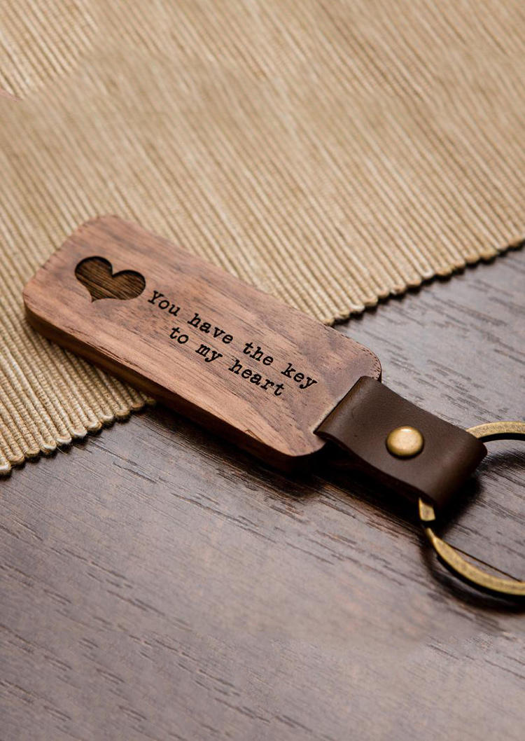 

You Have The Key To My Heart Wooden Keychain, Brown, 508870