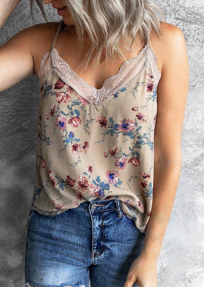 

Floral Lace Splicing V-Neck Camisole, Multicolor, 508961