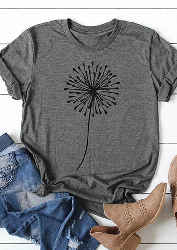 

Dandelion O-Neck T-Shirt Tee - Gray, 508971