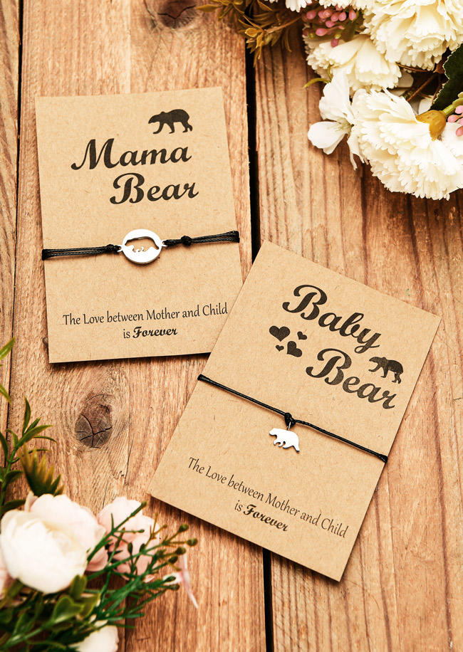 

2Pcs Mama Bear Adjustable Matching Bracelet Set, Silver, 509096