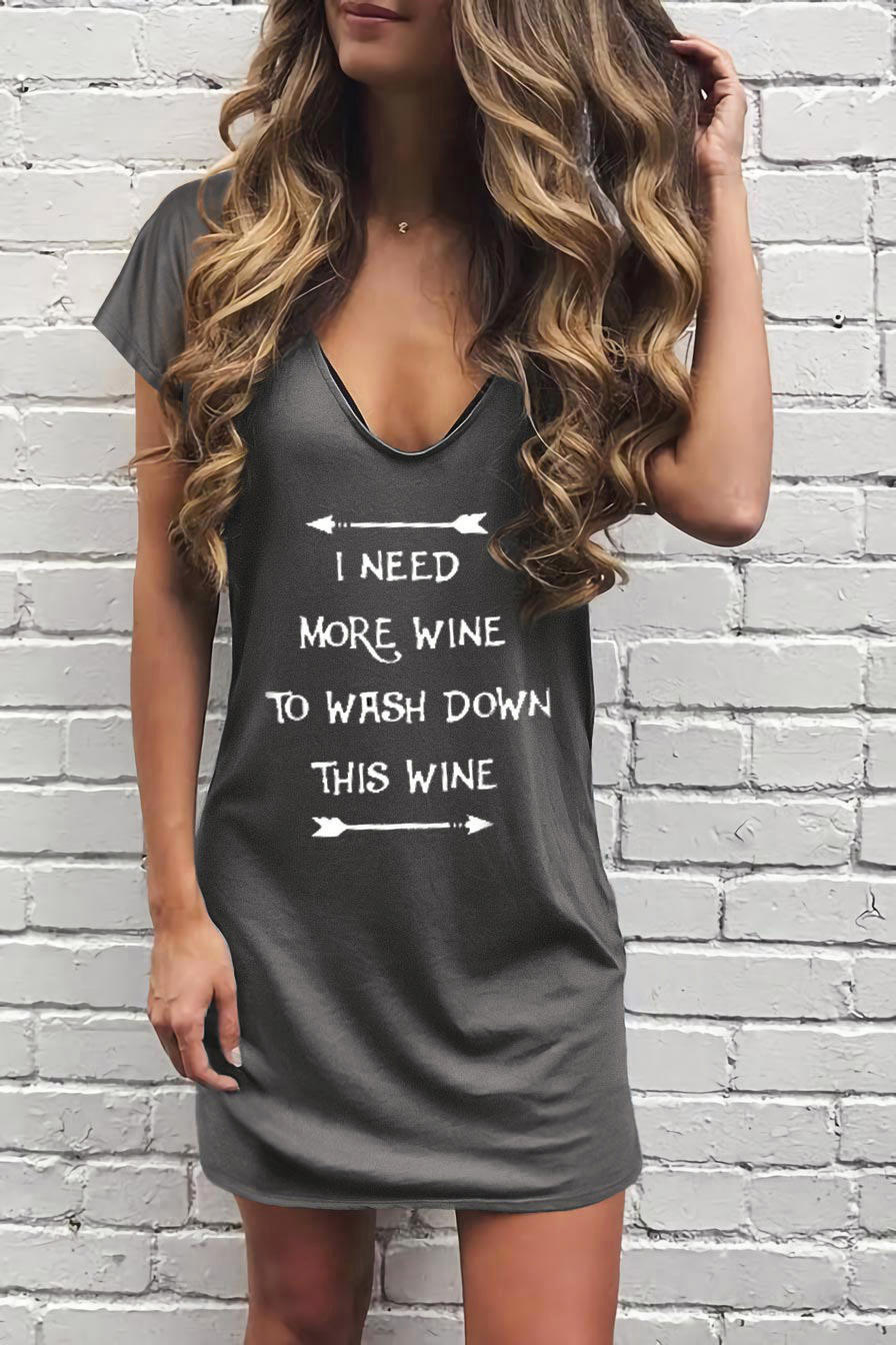 

I Need More Wine To Wash Down This Wine Mini Dress - Gray, 509147