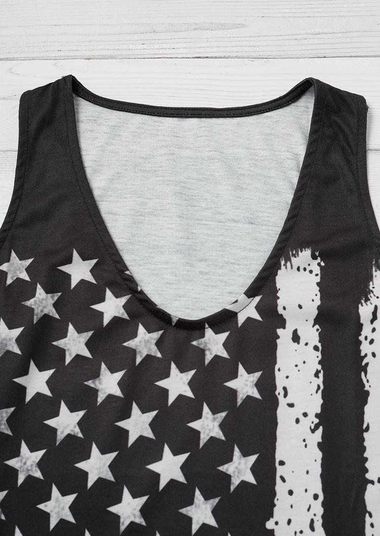 American Flag Star Striped Tank Mini Dress - Black