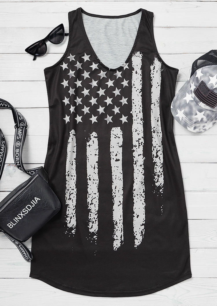 American Flag Star Striped Tank Mini Dress - Black