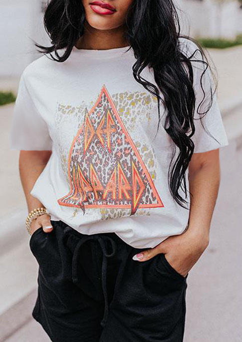 

Def Leopard Distressed O-Neck T-Shirt Tee - White, 508150