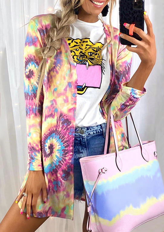 

Tie Dye Swirl Long Sleeve Open Front Cardigan, Multicolor, 508282