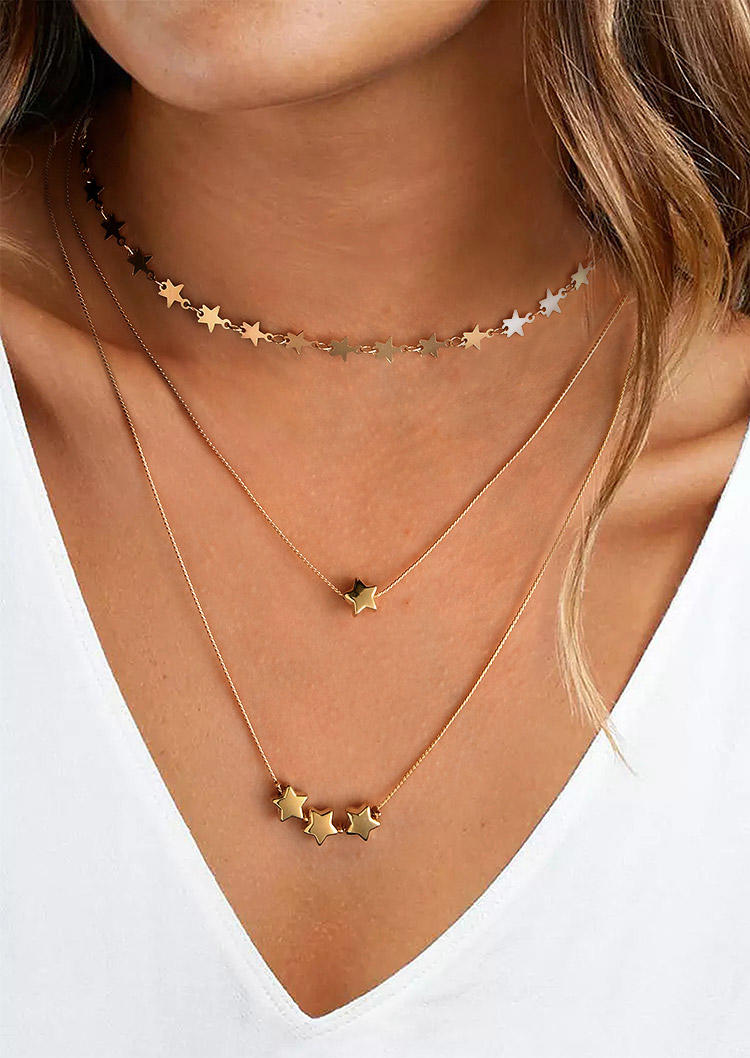 

Simple Star Alloy Multi-Layered Necklace, Gold, 509094