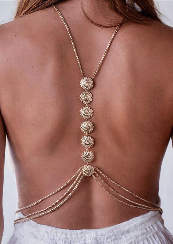 

Carved Flower Beading Necklace Waist Body Chain, Gold;silver, 509105